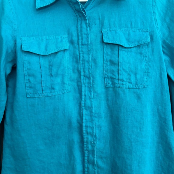 INC International Concepts Size 0 Blue Linen Long Sleeve Button Down - Picture 2 of 13